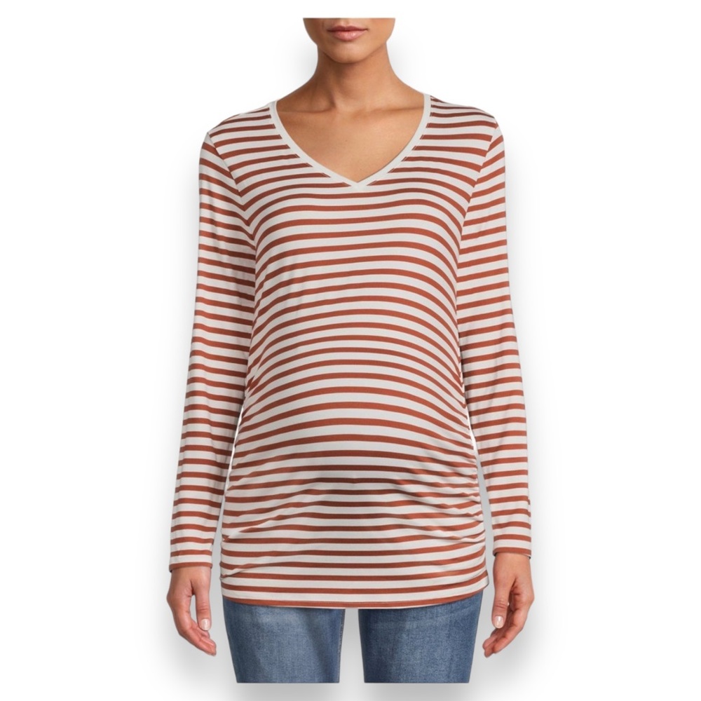 Time and Tru Maternity Women’s Long Sleeve V Neck Tee, Brown, size XXL